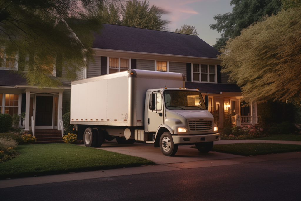 Large Pinnacle moving company truck parked in a spacious circular driveway